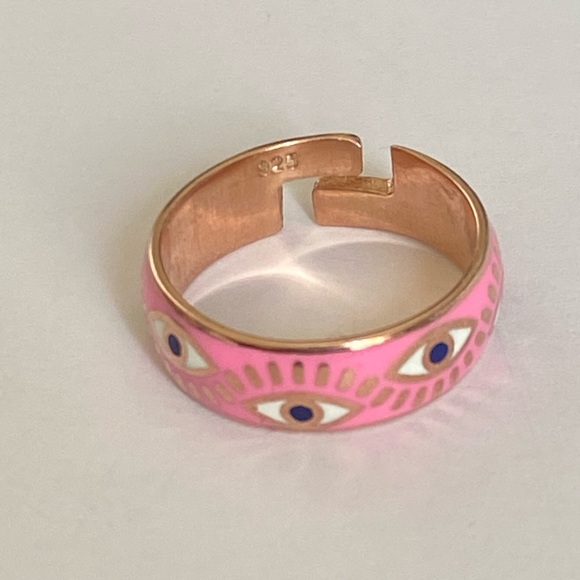 925 silver ring pink enamel evil eye - Picture 7 of 7